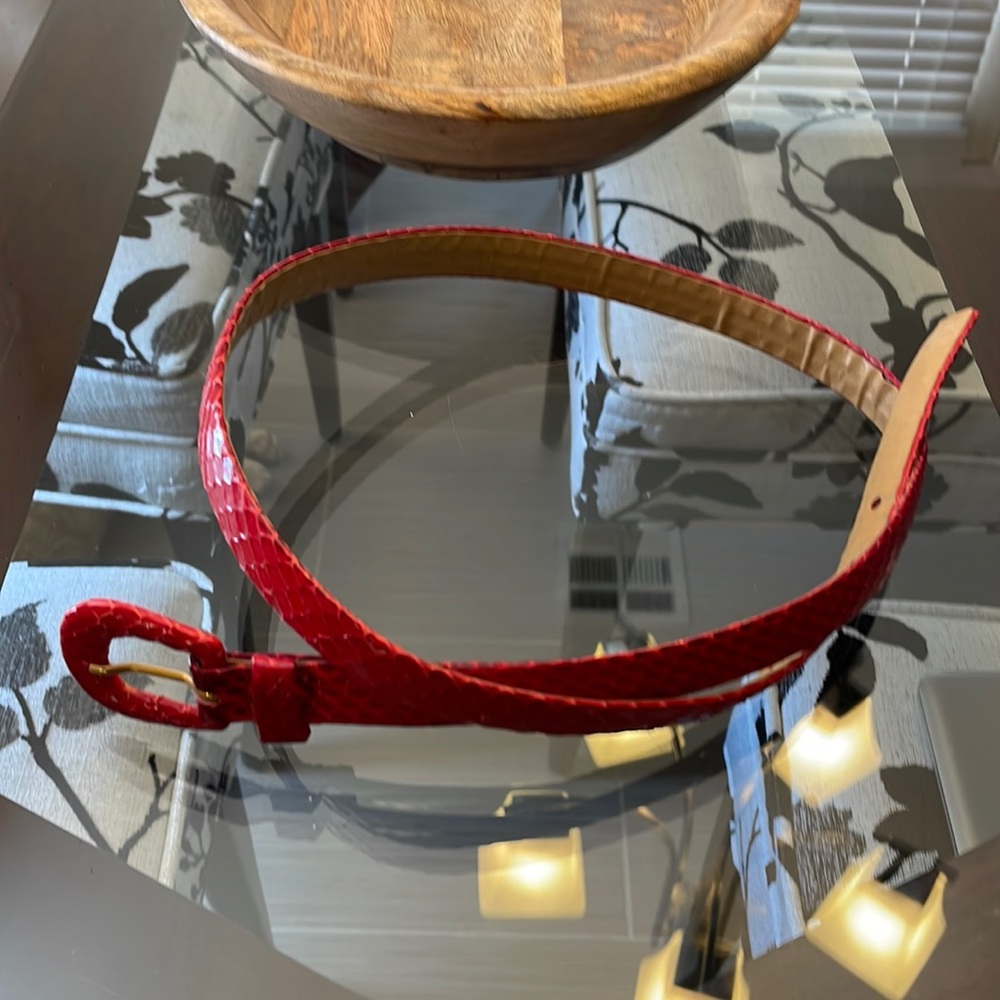 Anne Klein red snakeskin belt, size Large.